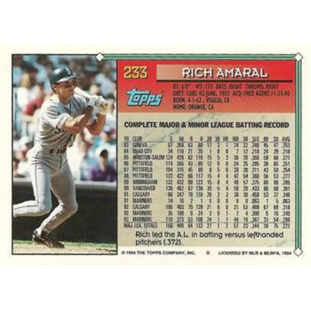 1994 Topps Rich Amaral # 233 Seattle Mariners